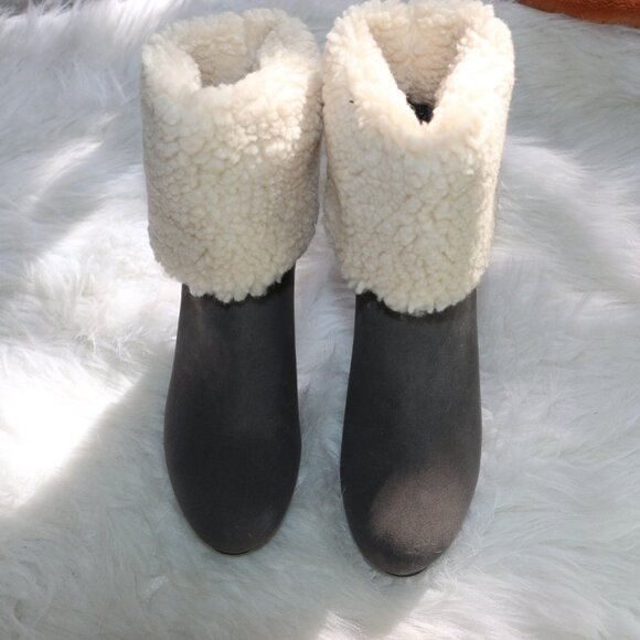 JustFab Cameron Sherpa Bootie – Magnet Grey with White Fur 🤍 - Picture 3 of 10